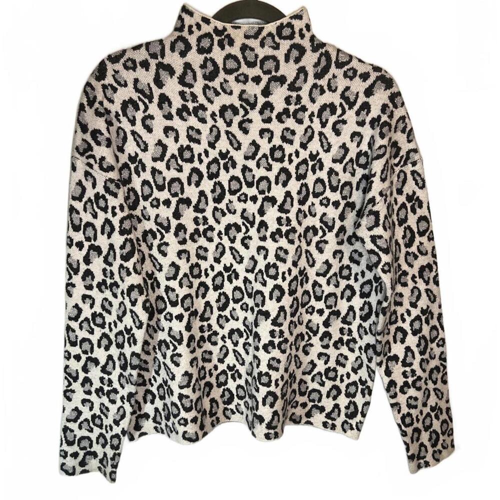 Cynthia Rowley Leopard Mock Neck Sweater | Neutral Animal Print | Chic Coquette